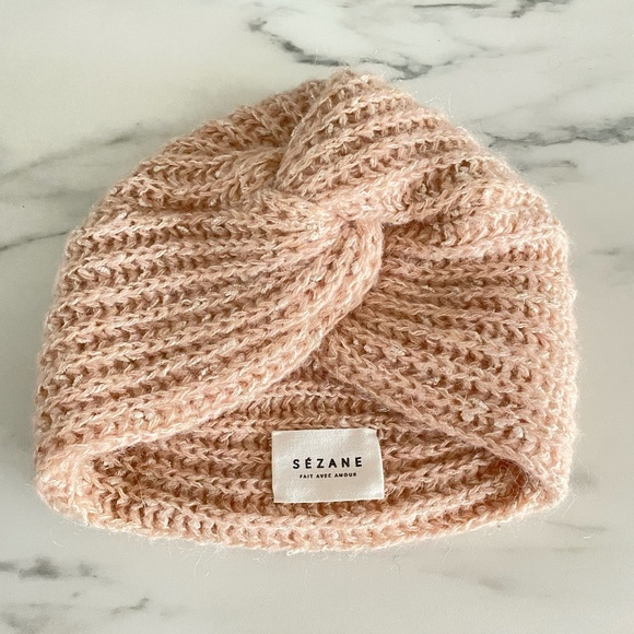 Sézane Dusty Rose Turban Beanie Hat - Picture 1 of 5